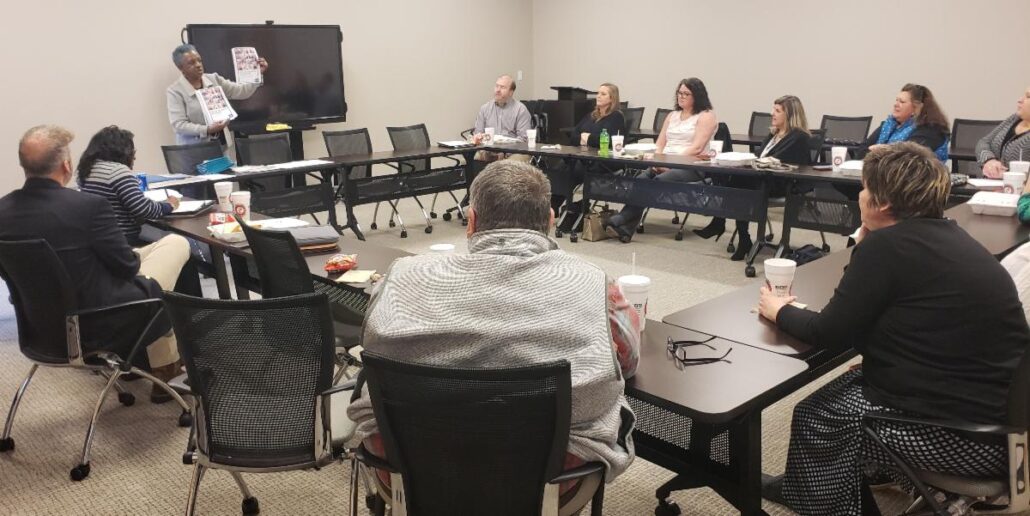 U.S. Census Bureau Partnership Specialist Linda Shell speaks at county, municipal clerks meeting at Upper Savannah COG.